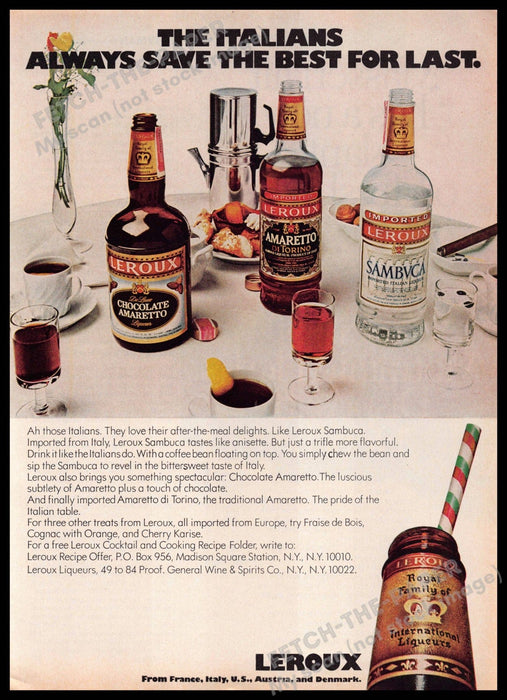 Leroux 1970s Print Advertisement 1977 "Italians save the best for last" Leroux