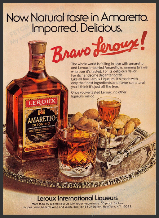 Leroux Amaretto di Torino 1980s Print Advertisement 1982 Bravo Fetch-the-Paper