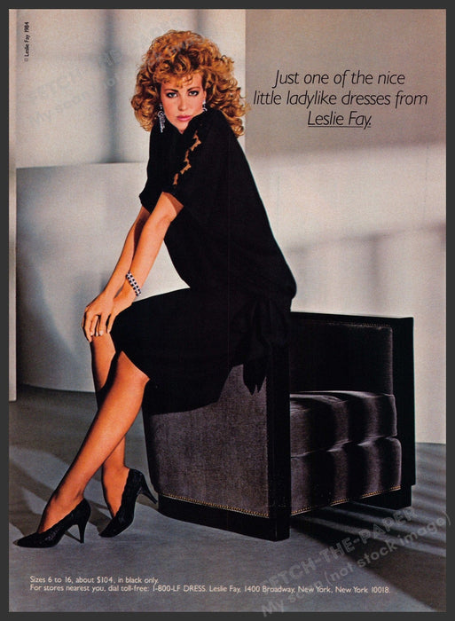 Leslie Fay 1980s Magazine Print Advertisement 1984 Legs Little Black Dress Leslie Fay