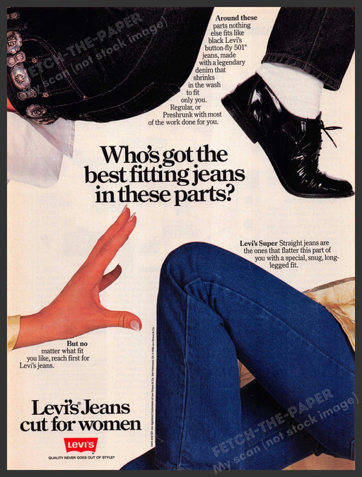 Levi's 1980s Magazine Print Advertisement 1985 Jeans Cut for Women Levi's