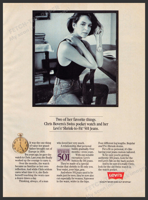 Levi's 1980s Print Advertisement Ad 1985 Chris Bovero 1938 Watch 501 Jeans Levi's