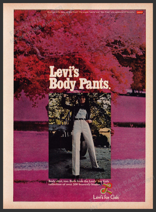 Levi's Body Pants for Gals Clothing 1960s Print Advertisement Ad 1969 Heavenly Fetch the Paper!