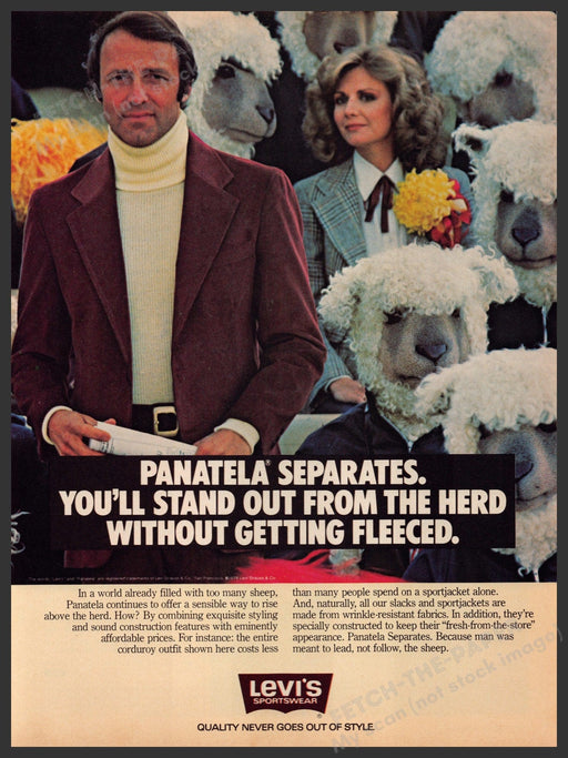 Levi's Panatela 1970s Print Advertisement 1978 "You'll stand out from the herd" Fetch-the-Paper