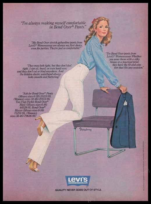 Levi's Womenswear 1980s Print Advertisement Ad 1980 Office Chair Fetch the Paper!