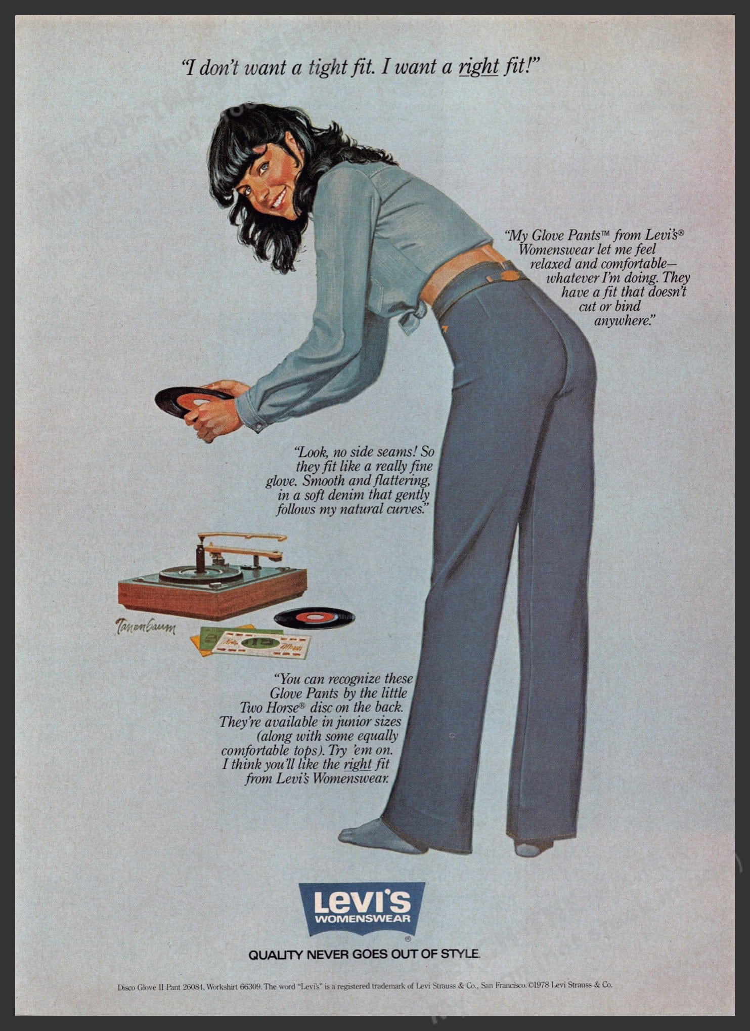 Levi's Womenswear Jeans 1970s Print Ad - Iconic Glove Pants