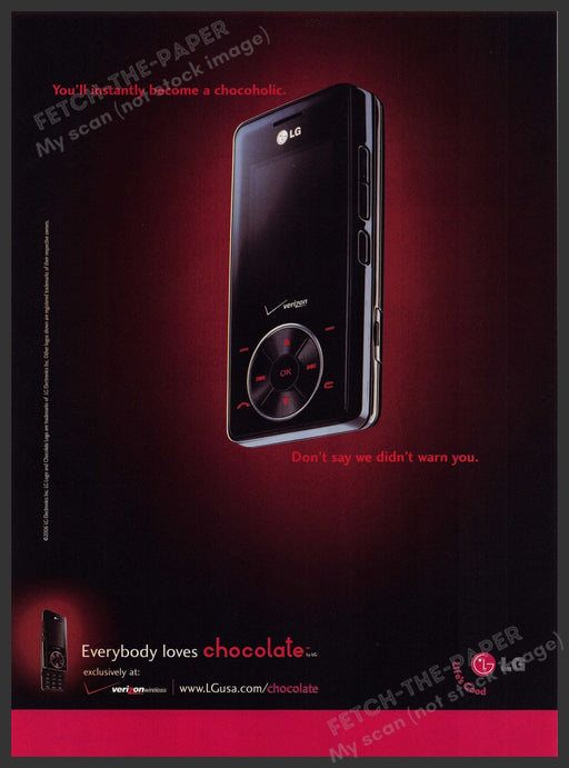 LG Chocolate Cell Phone 2000s Print Advertisement Ad 2006 "Chocoholic" Fetch-the-Paper