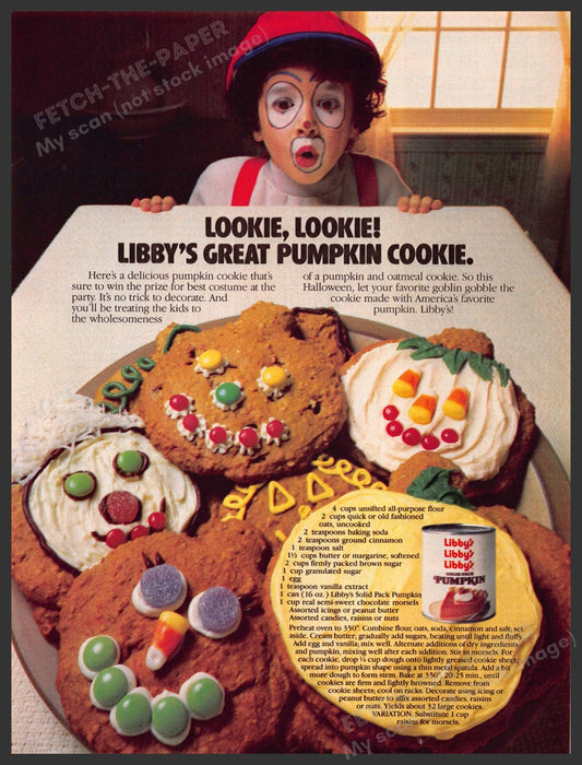 Libby's 1980s Print Advertisement 1983 Great Pumpkin Cookie Recipe Clown Fetch-the-Paper