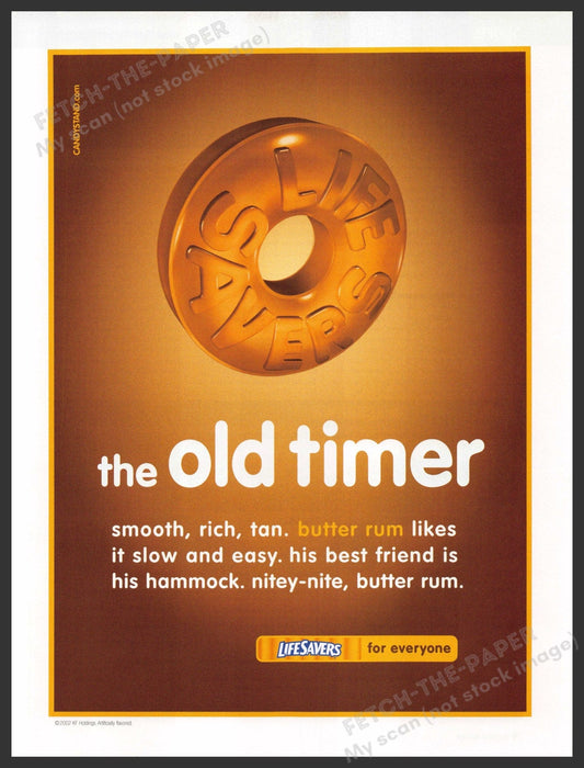 Life Savers "The Old Timer" 2000s Print Advertisement 2002 Butter Rum Fetch-the-Paper