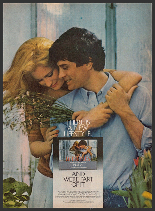 Lifestyles 1980s Print Advertisement 1981 Condoms Nuda Couple Hugging Lifestyles