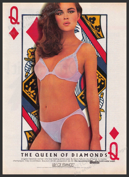 Lily of France 1980s Magazine Print Ad 1981 Queen of Diamonds Lingerie Fetch-the-Paper