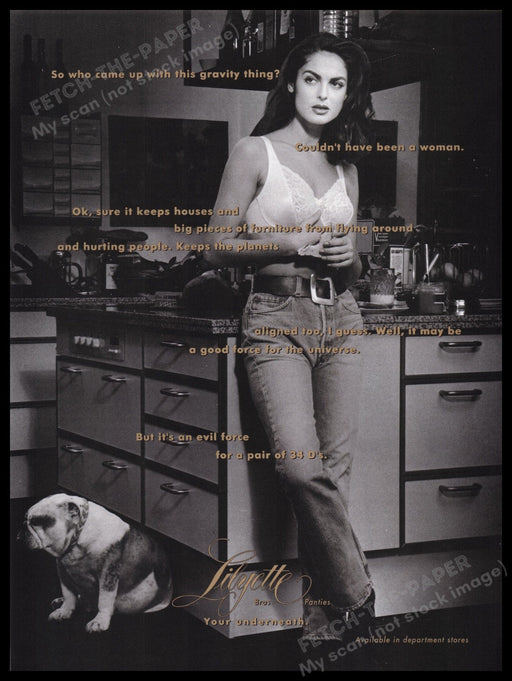 Lilyette Lingerie 1990s Print Advertisement Ad 1993 Bra Bulldog Fetch the Paper!