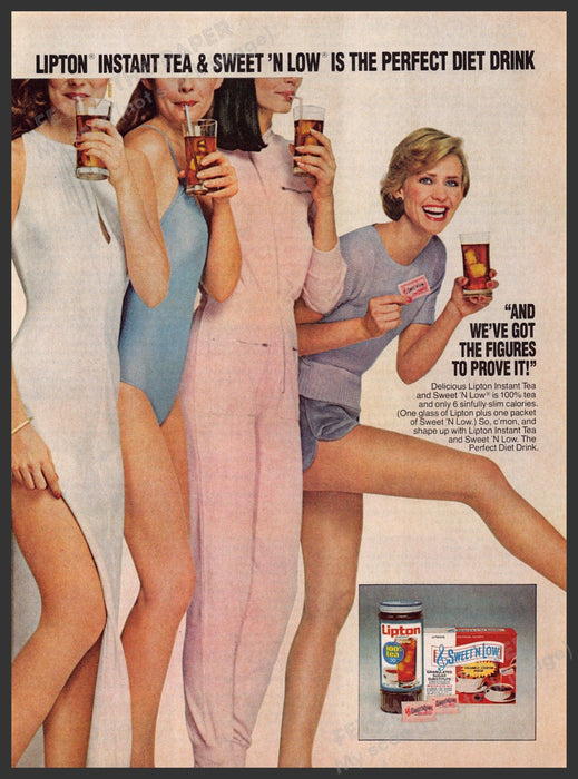 Lipton 1980s Print Advertisement 1981 Legs "Diet drink" The Figures to Prove It Fetch-the-Paper