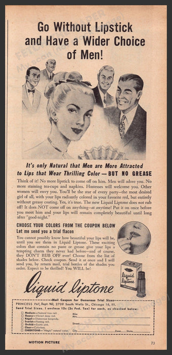 Liquid Liptone 1940s Print Advertisement Ad 1949 "Wider choice of men" Fetch-the-Paper