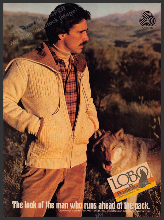 Lobo by Pendleton Men's Clothing 1970s Print Advertisement Ad 1979 Fetch-the-Paper