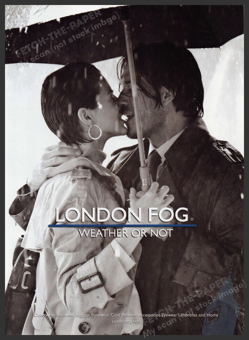 London Fog Clothing 2000s Print Advertisement Ad 2008 "Weather or not" Rain Kiss Fetch the Paper!
