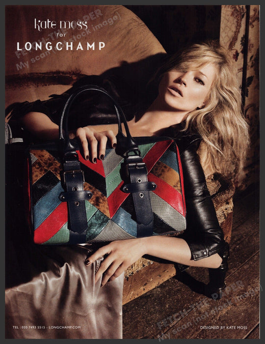 Longchamp Handbags Kate Moss 2010s Print Advertisement Ad 2010 Couch Fetch-the-Paper