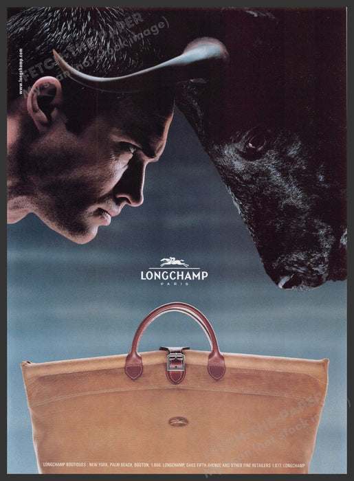 Longchamp Paris 2000s Print Advertisement 2002 Handbag Male Model Bull Horns Fetch-the-Paper