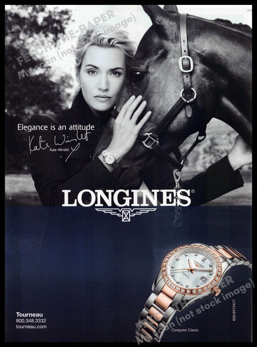 Longines 2010s Magazine Print Ad 2014 Kate Winslet "Elegance is an attitude" Longines