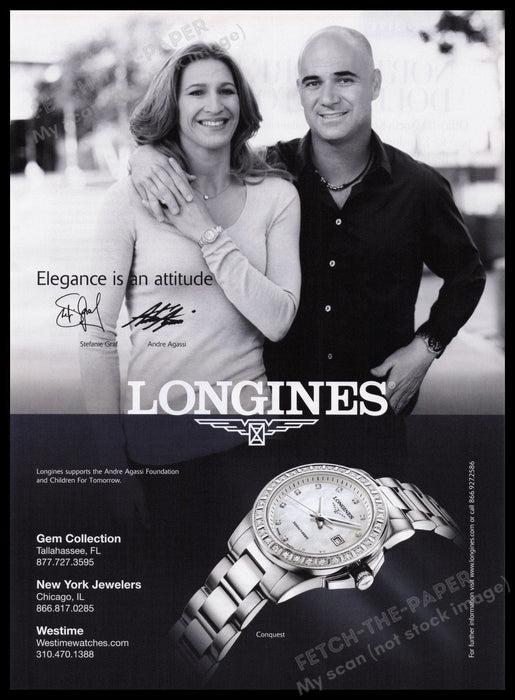 Longines Watch Andre Agassi and Stefani Graf 2000s Print Advertisement Ad 2009 Fetch the Paper!