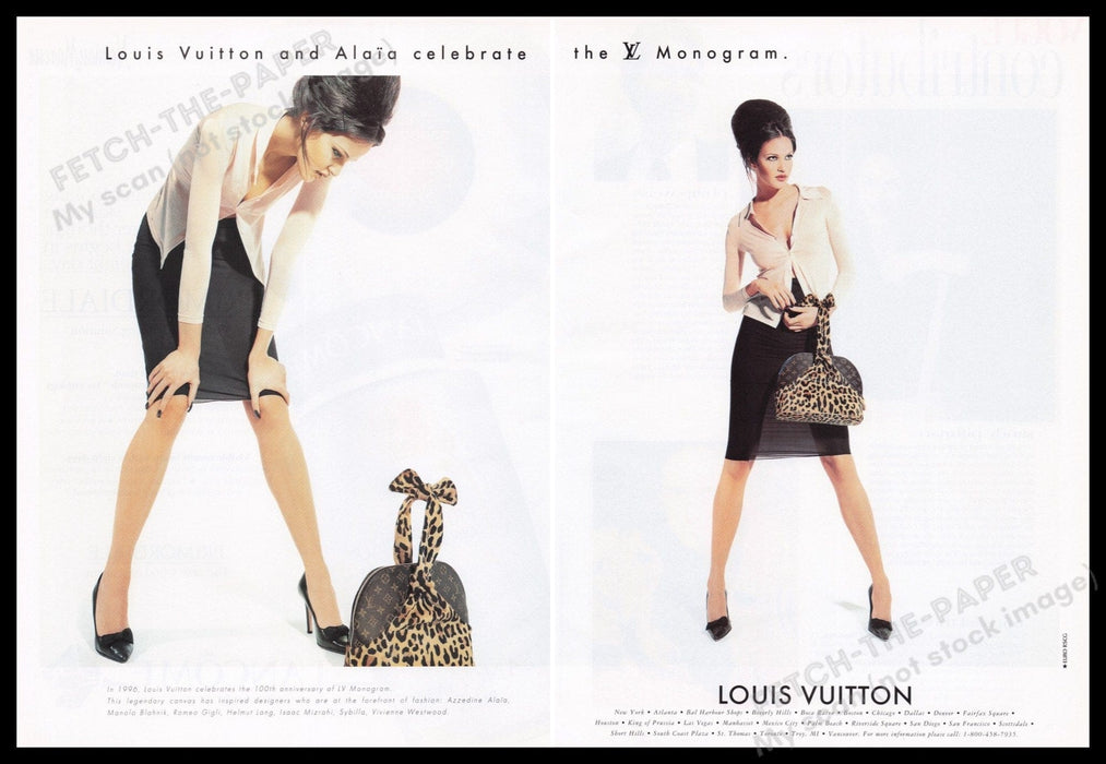 Louis Vuitton and Alaia 1990s Print Advertisement (2 pgs) 1996 Legs Handbag Fetch the Paper!