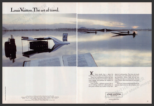 Louis Vuitton "The art of travel" 1980s Print Advertisement (2 pages) 1988 Lake Fetch-the-Paper