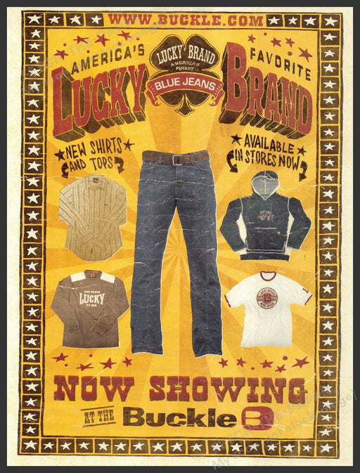 Lucky Brand Jeans 2000s Print Advertisement 2003 Buckle Now Showing Fetch-the-Paper