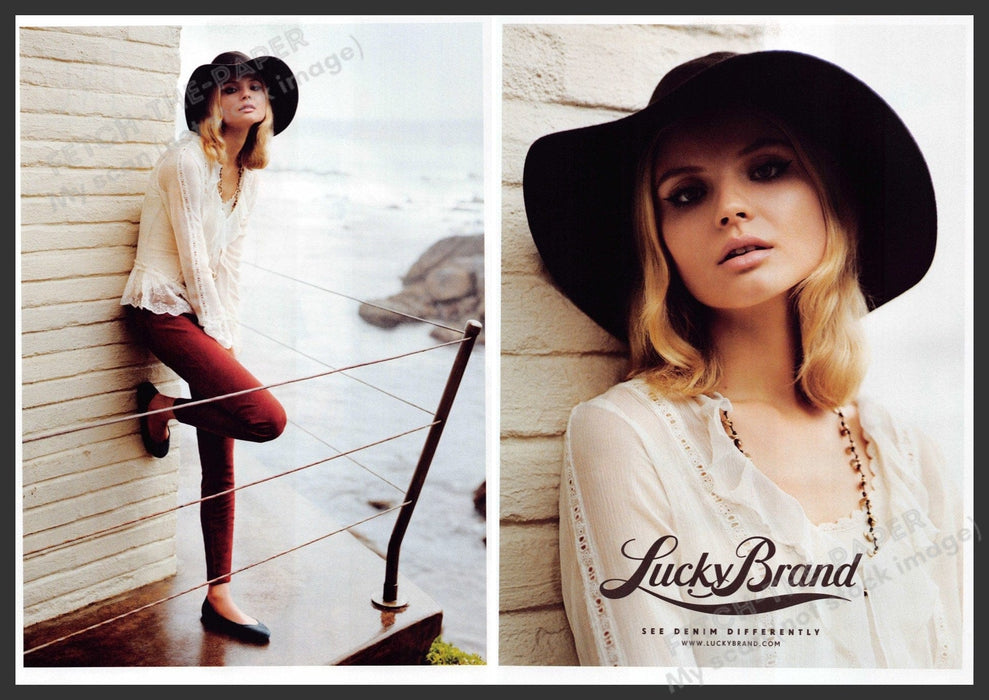 Lucky Brand Magdalena Frackowiak 2010s Print Ad (2 page) 2012 Legs Fetch-the-Paper