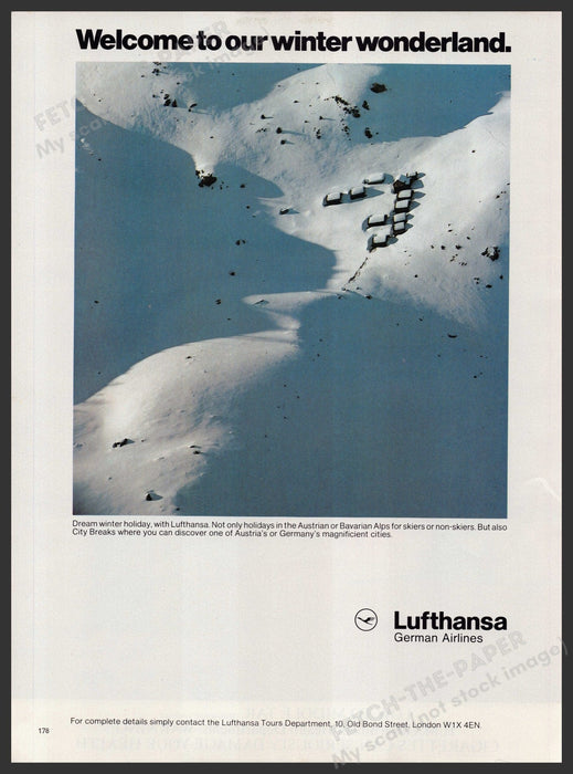 Lufthansa German Airlines Alps 1980s Print Advertisement Ad 1980 Fetch-the-Paper