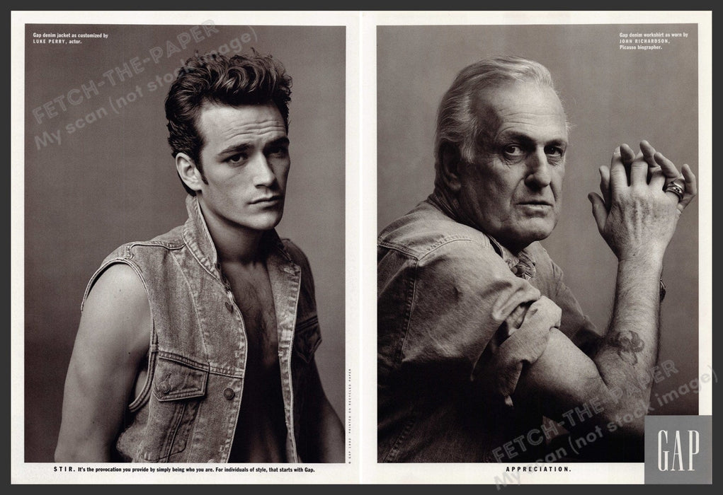 Luke Perry & John Richardson for Gap 1990s Magazine Photo Front Back 1992 Fetch-the-Paper