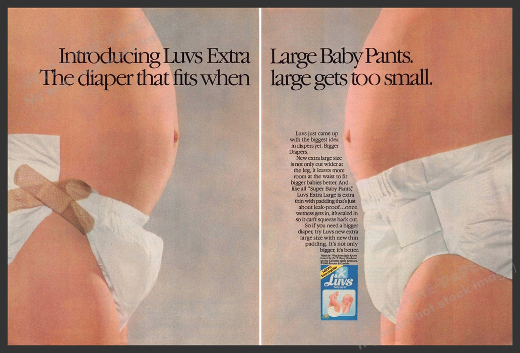 Luvs 1980s Print Advertisement (2 Pages) 1986 Extra Large Baby Pants Diapers Luvs