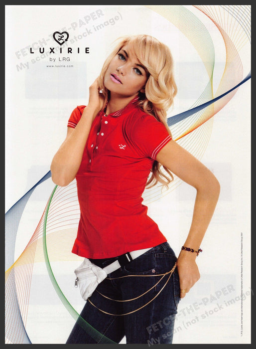 Luxirie by LRG Clothing 2000s Print Advertisement 2007 Cute Blonde Model Fetch-the-Paper