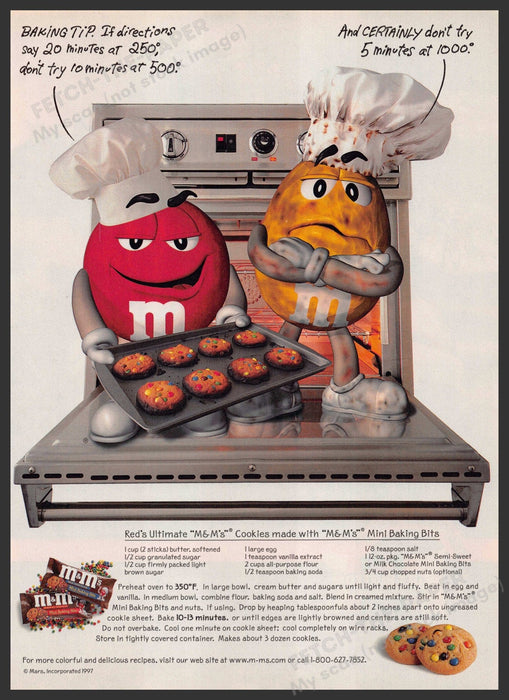 M&M's 1990s Print Advertisement 1998 "Red's Mini Bits Cookies" Recipe Oven M&M's