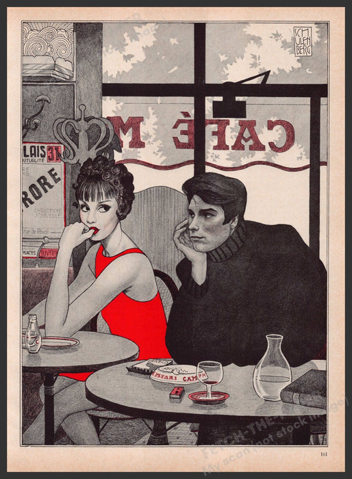 Magazine Illustration by Bob Schulenberg 1960s Print 1969 Tension Couple at Cafe Fetch the Paper!