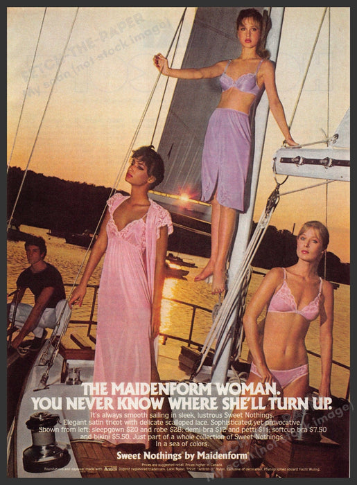 Maidenform 1980s Magazine Print Ad 1981 Sweet Nothings Legs Sailboat Boat Fetch-the-Paper