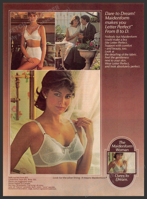 Maidenform 1980s Magazine Print Advertisement 1984 Dare to Dream Couple Brunette Maidenform