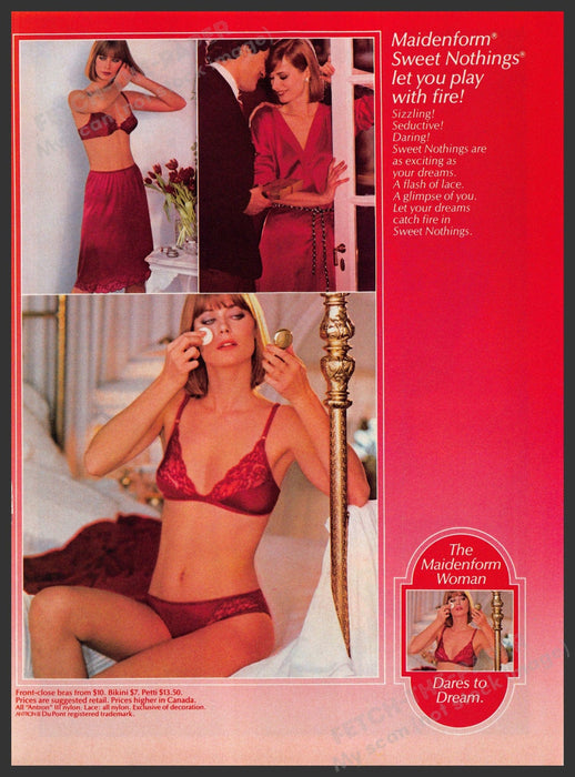 Maidenform 1980s Magazine Print Advertisement 1984 Fire Sweet Nothings Maidenform