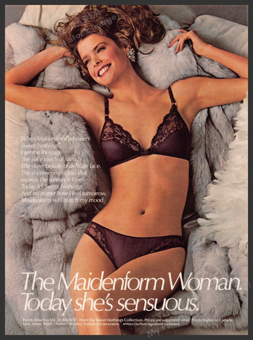 Maidenform 1980s Print Advertisement Ad 1985 Sweet Nothings Lingerie Furs Maidenform
