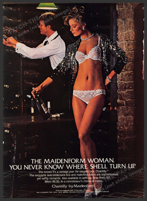 Maidenform Chantilly 1980s Print Advertisement 1982 Legs Wine Cellar Fetch-the-Paper