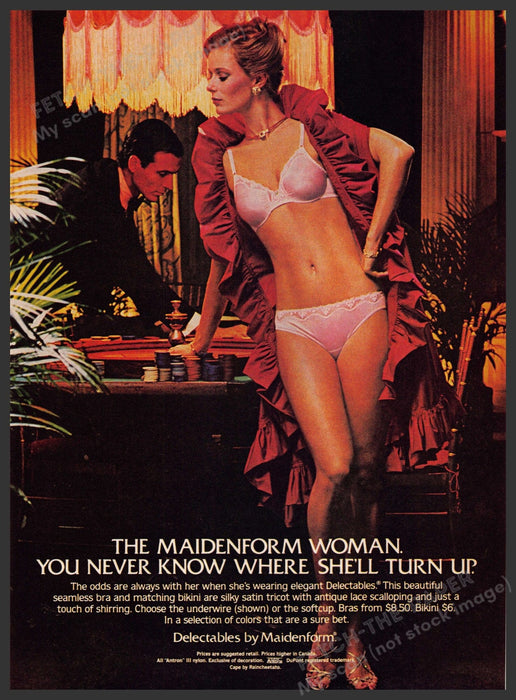 Maidenform Delectables 1980s Print Advertisement 1982 Legs Gamble Roulette Fetch-the-Paper