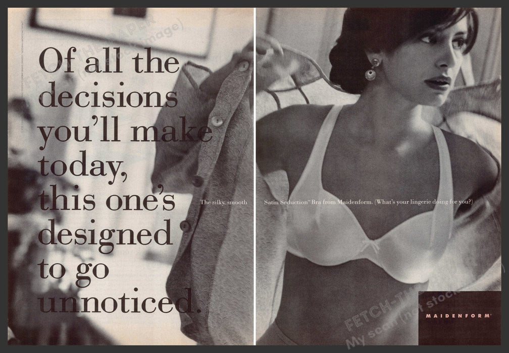 Maidenform Lingerie Bra 1990s Print Advertisement (2 page) 1995 Go Unnoticed Fetch-the-Paper