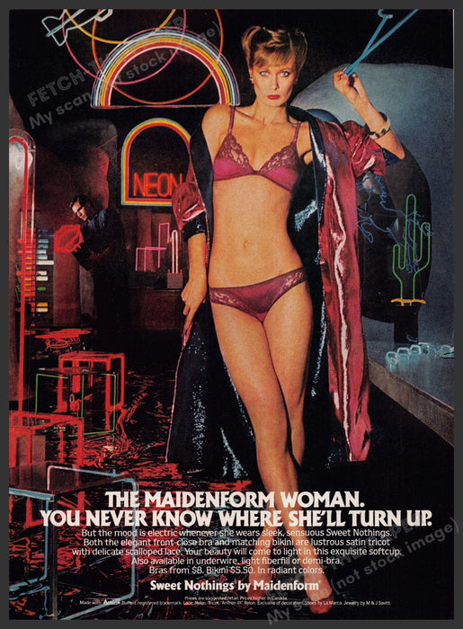 Maidenform Sweet Nothings 1980s Print Advertisement 1981 Legs Neon Lights Maidenform