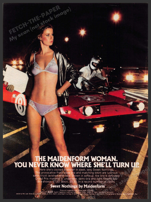 Maidenform Sweet Nothings 1980s Print Advertisement 1981 Race Car Driver Racing Maidenform