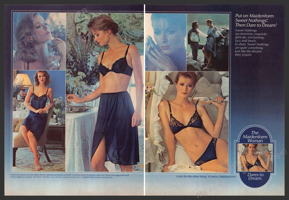 Maidenform Sweet Nothings 1980s Print Advertisement (2 page) 1984 Lingerie Legs Fetch-the-Paper