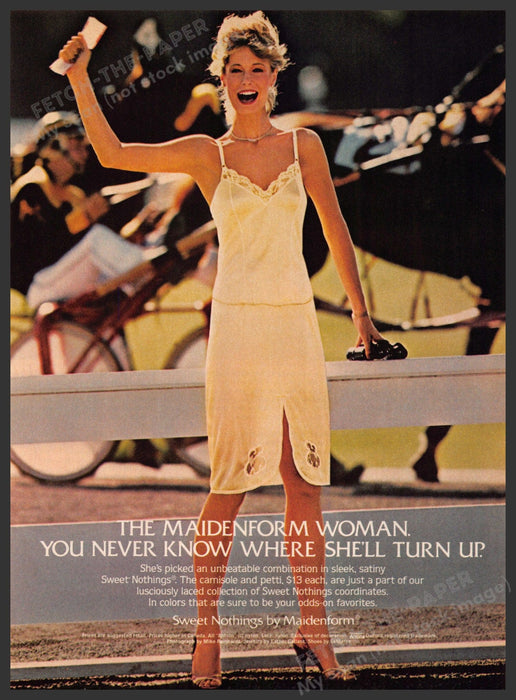 Maidenform Sweet Nothings Lingerie 1980s Print Advertisement 1983 Racetrack Fetch-the-Paper