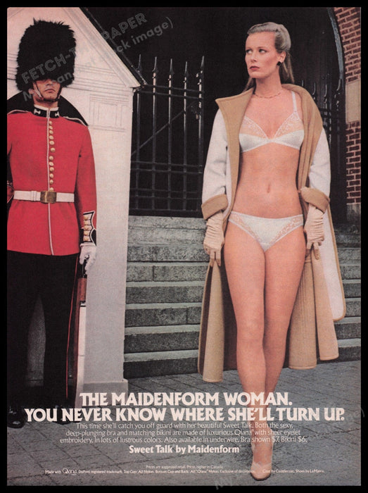 Maidenform Sweet Talk 1980s Print Advertisement Ad 1980 British Royal Guard Fetch the Paper!