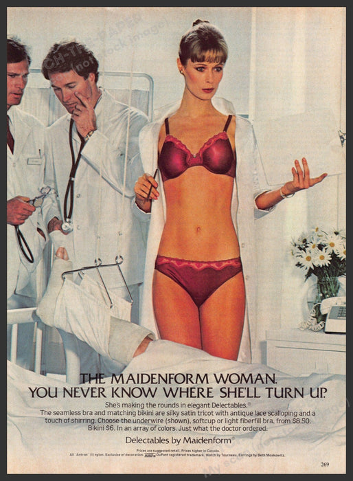 Maidenform Woman 1980s Print Advertisement 1982 Delectables Doctor Nurse Fetch-the-Paper