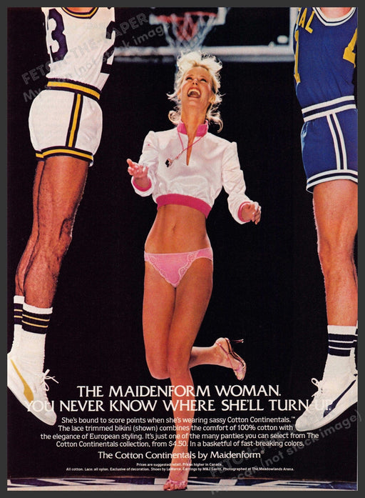 Maidenform Woman Cotton Continentals 1980s Print Advertisement 1982 Basketball Fetch-the-Paper