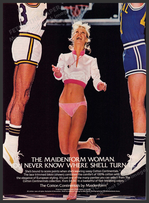 Maidenform Woman Cotton Continentals 1980s Print Advertisement 1982 Basketball Fetch-the-Paper