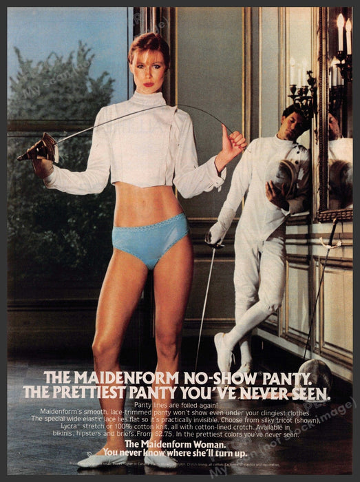 Maidenform Woman Lingerie 1980s Print Advertisement 1981 Fencing Rapier Sword Maidenform