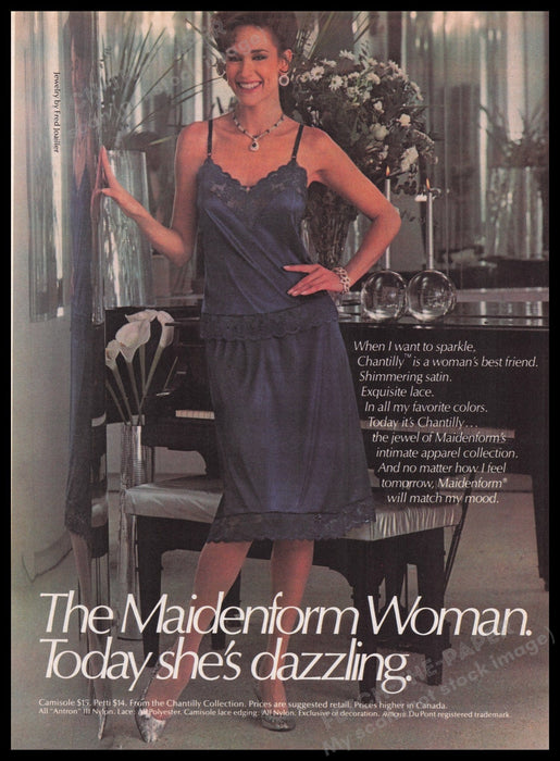 Maidenform Woman Lingerie 1980s Print Advertisement Ad 1985 Piano Slip Sexy Fetch-the-Paper
